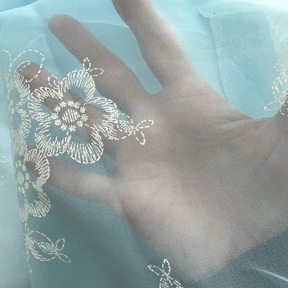 Fabric Sheer Sky Blue with White Flowers 43" Wide x 2  1/3 yards Lightweight - Picture 2 of 4